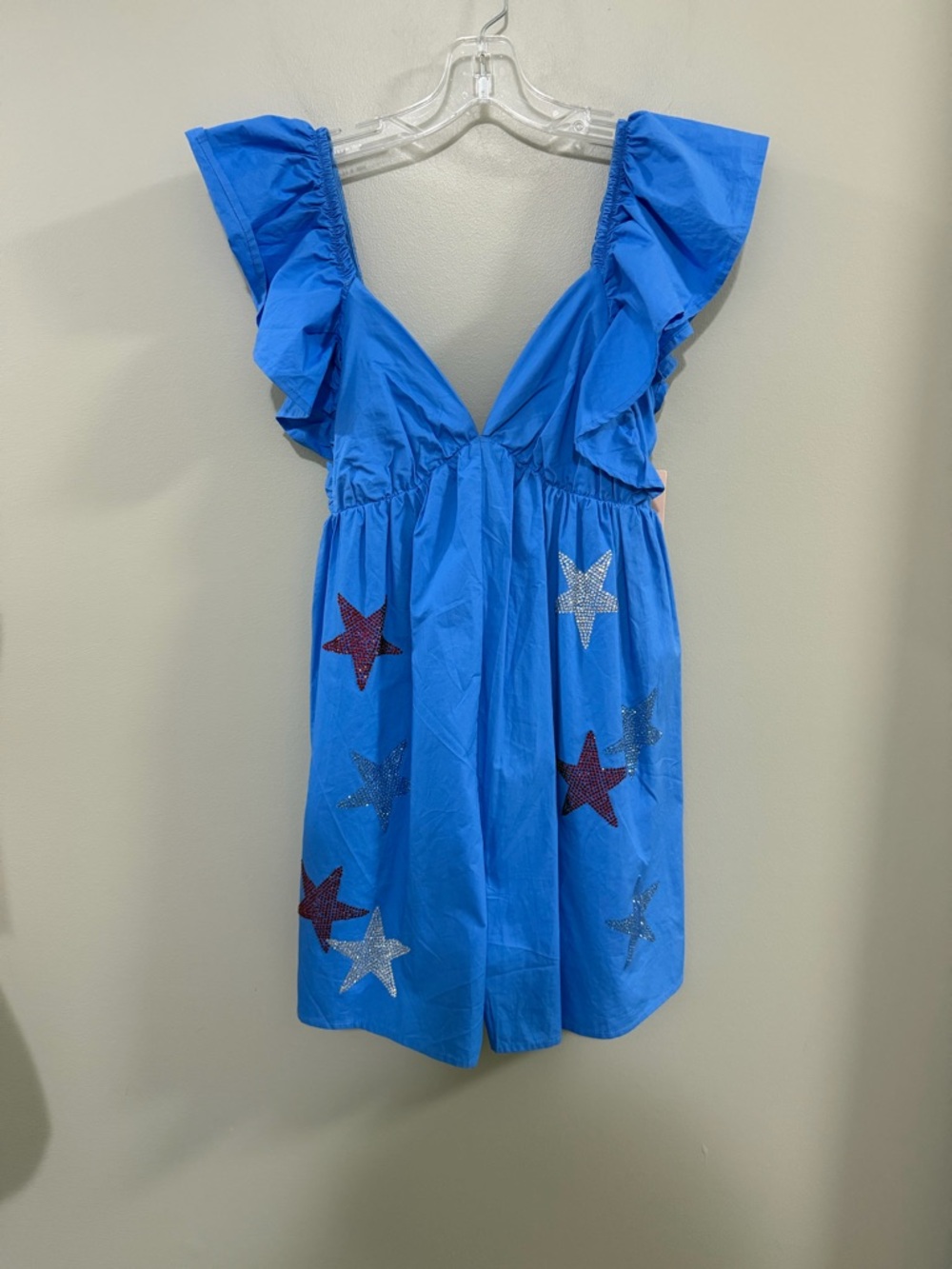 NWT Peach Love California Blue Mini Dress with Sequin Stars. Size M
